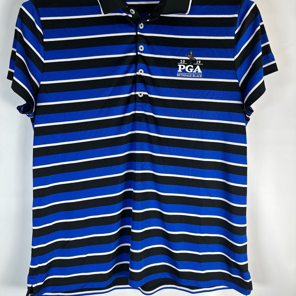 Ralph Lauren Blue and Black Striped Polo with White Accents
